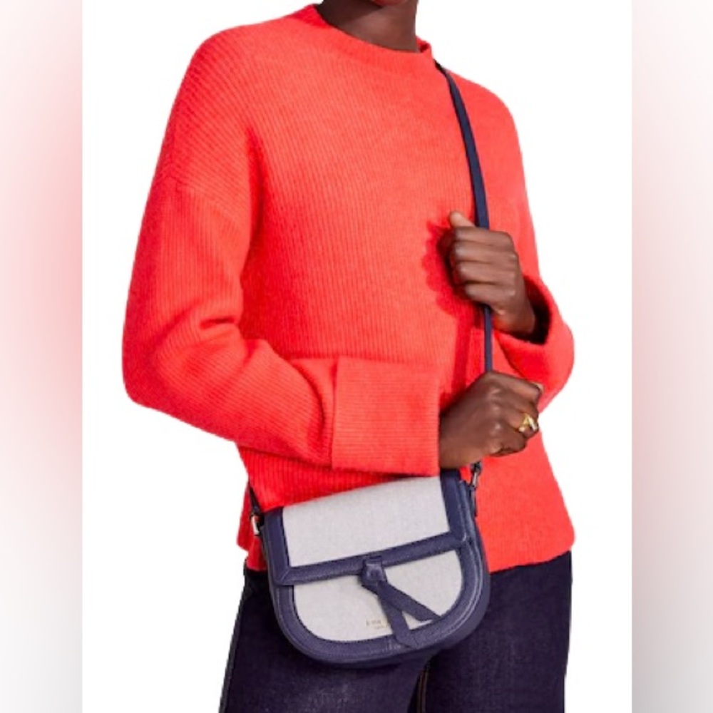 Kate Spade Knott Saddle Crossbody Bag - navy leather and gray tweed